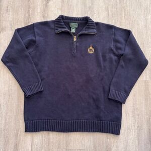 Lauren Ralph Lauren Navy Blue Quarter Zip Cotton Crest Sweater Mens Large